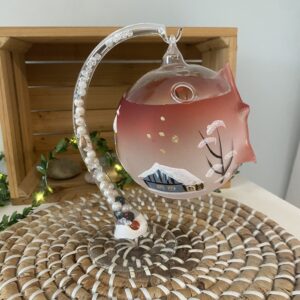 Boule de Noël en verre suspendue pour bougie chauffe-plat style photophore