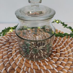 Bocal en verre avec couvercle style bonbonnière motifs botaniques