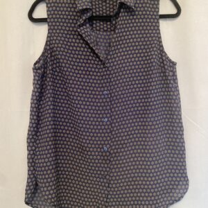 Haut sans manche fin bleu marine H&M taille 36 petits motifs ronds bordeaux et jaune