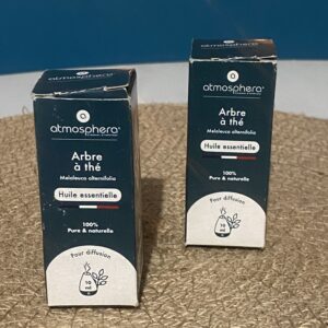 Deux bouteilles d'huile essentielle parfum arbre à thé 100% naturelle atmosphera 10ml