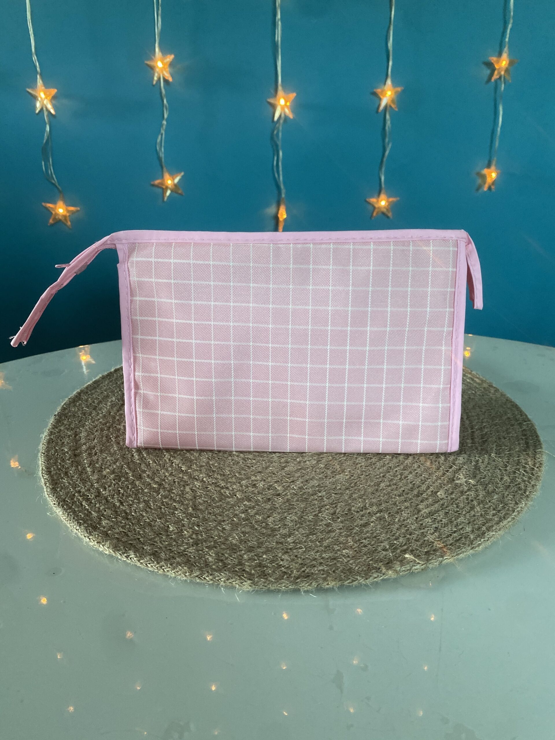 Trousse de toilette à carreaux rose et blanche neuve