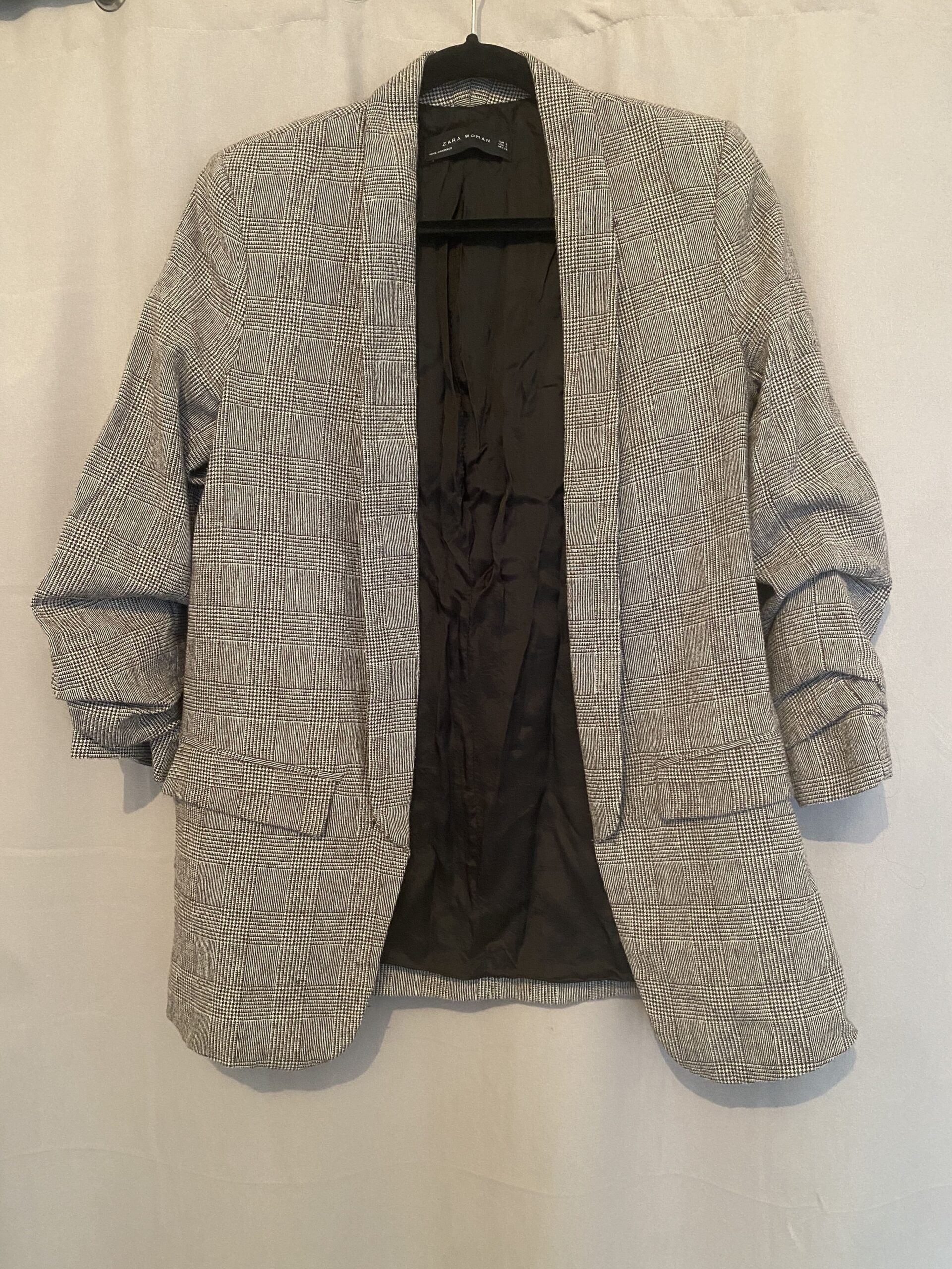 Veste de tailleur femme à carreaux Zara Woman, petites épaulettes, manches 3/4 taille S