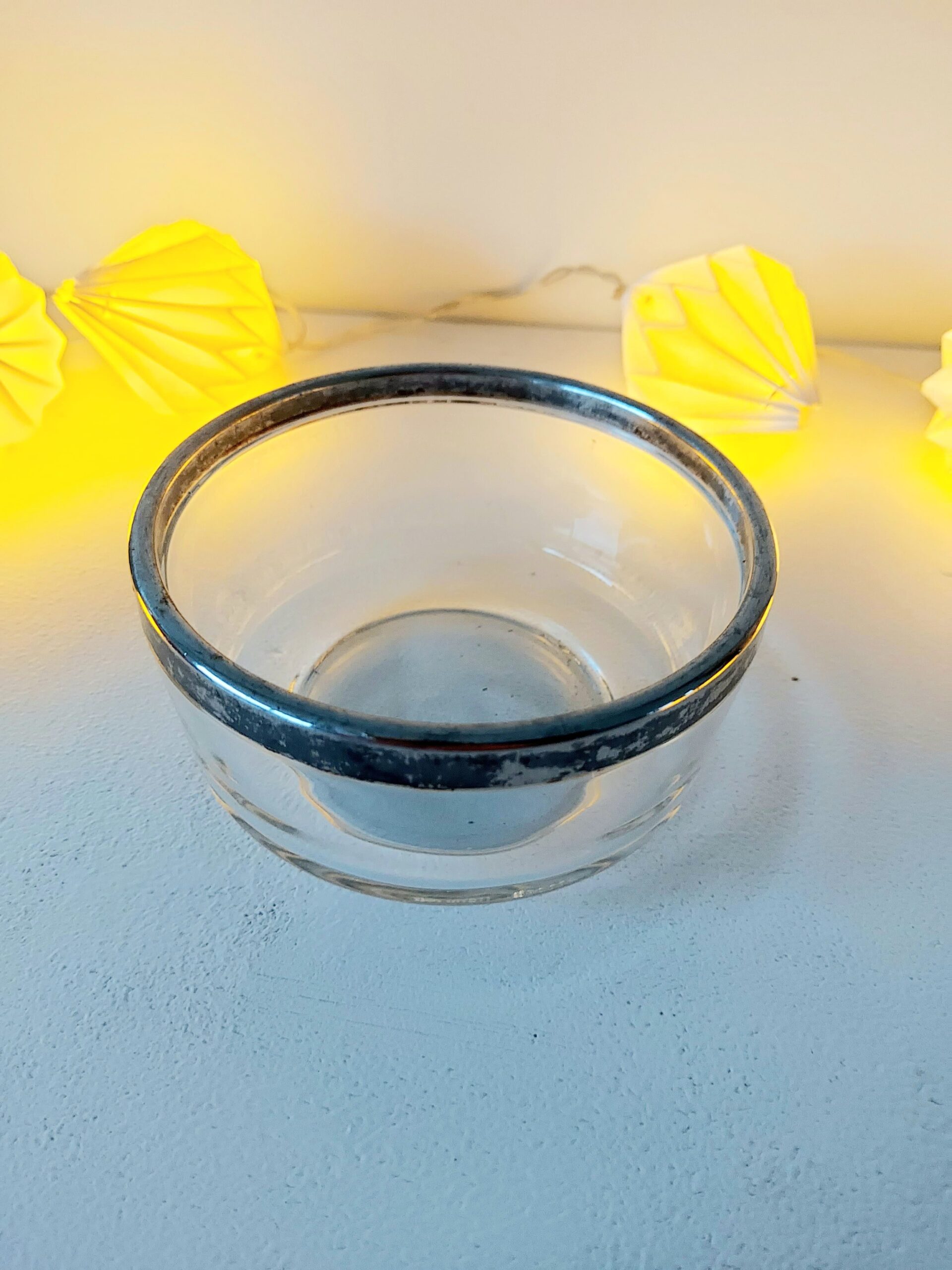 Bol en verre rebord métal argenté made in Italy Bormioli Rocco