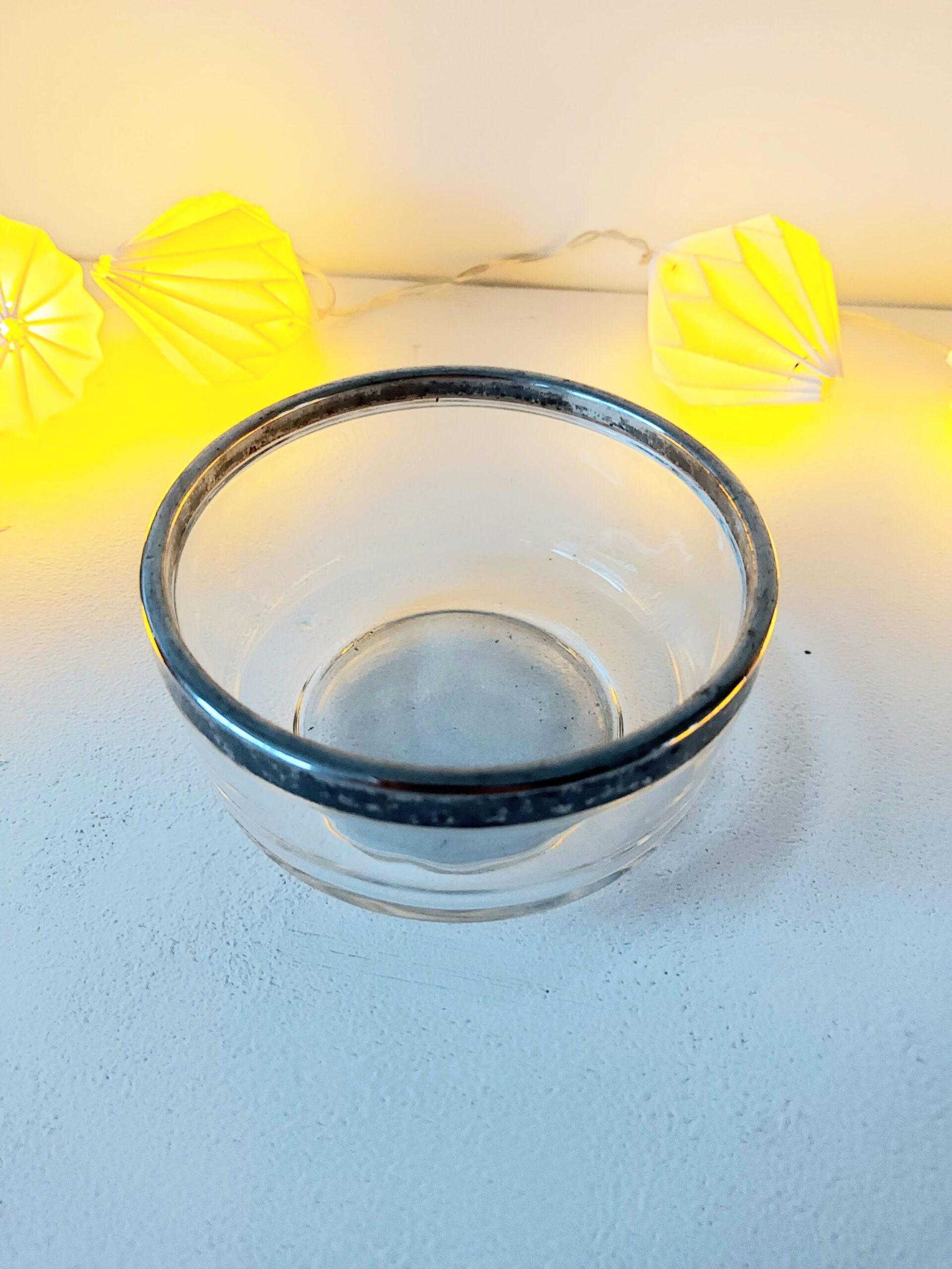 Bol en verre rebord en métal argenté Bormioli Rocco made in Italy vintage style mid-century – Image 2