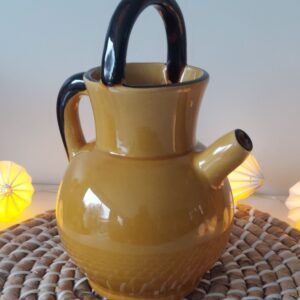 Cruche gargoulette céramique jaune moutarde Claude Paci années 50-70