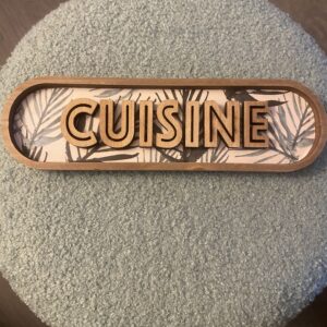 Plaque Cuisine décorative pour porte Atmosphera "Ali" en bois et métal, gravée en relief