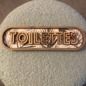 Plaque Toilettes décorative pour porte, Atmosphera "Ali" bois et métal, fibre de bois avec déor végétal, gravure en relief