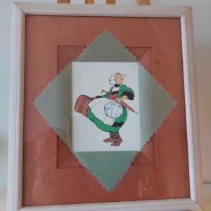 cadre Bécassine style classique, breton, vintage, en bois clair, illustration "Le départ"