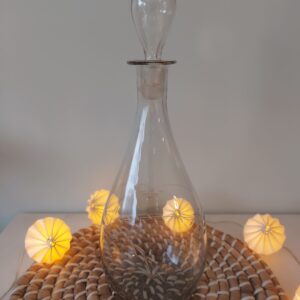 Carafe en verre avec bouchon en verre déco florale gravée à la main, vintage